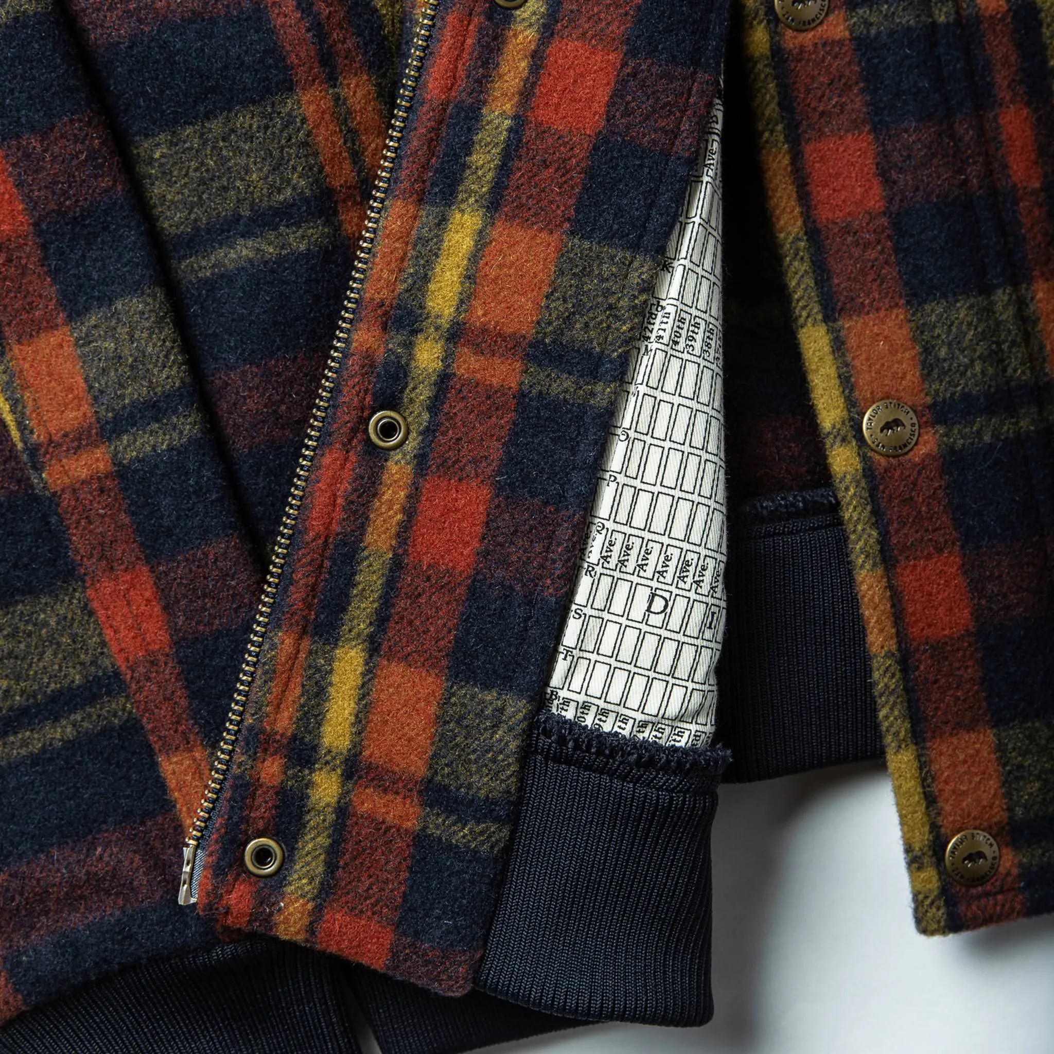 The Bomber Jacket in Navy Plaid Wool