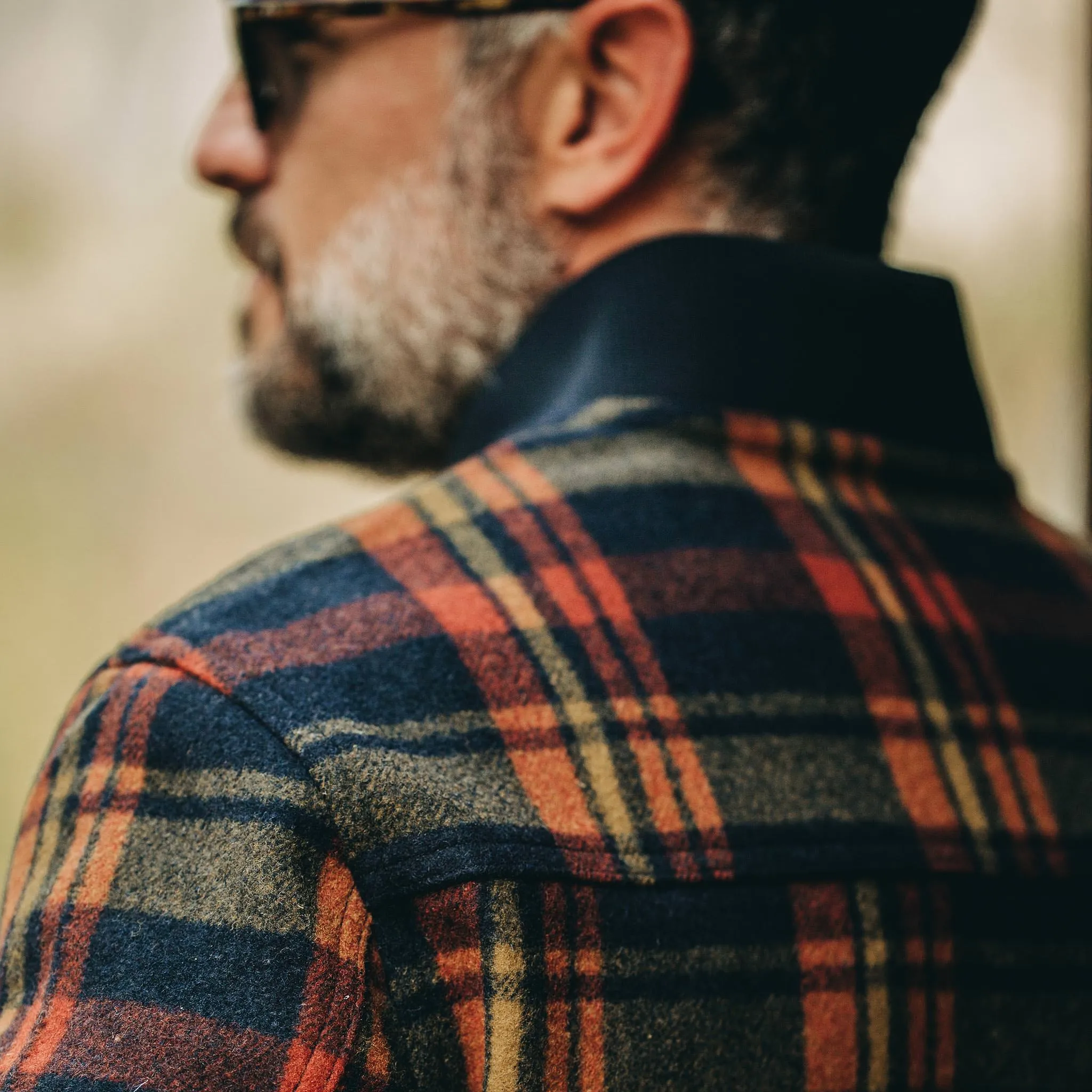 The Bomber Jacket in Navy Plaid Wool