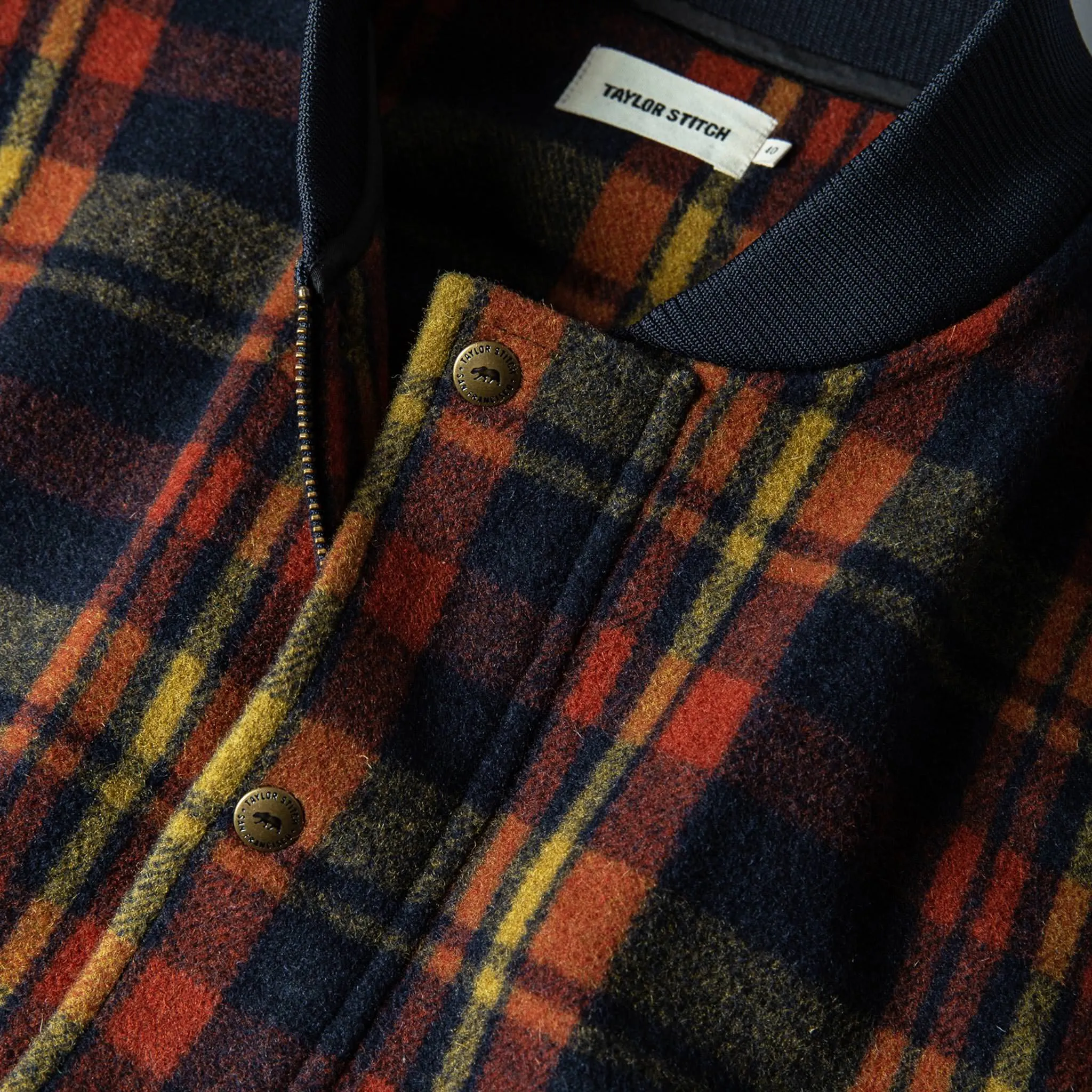 The Bomber Jacket in Navy Plaid Wool