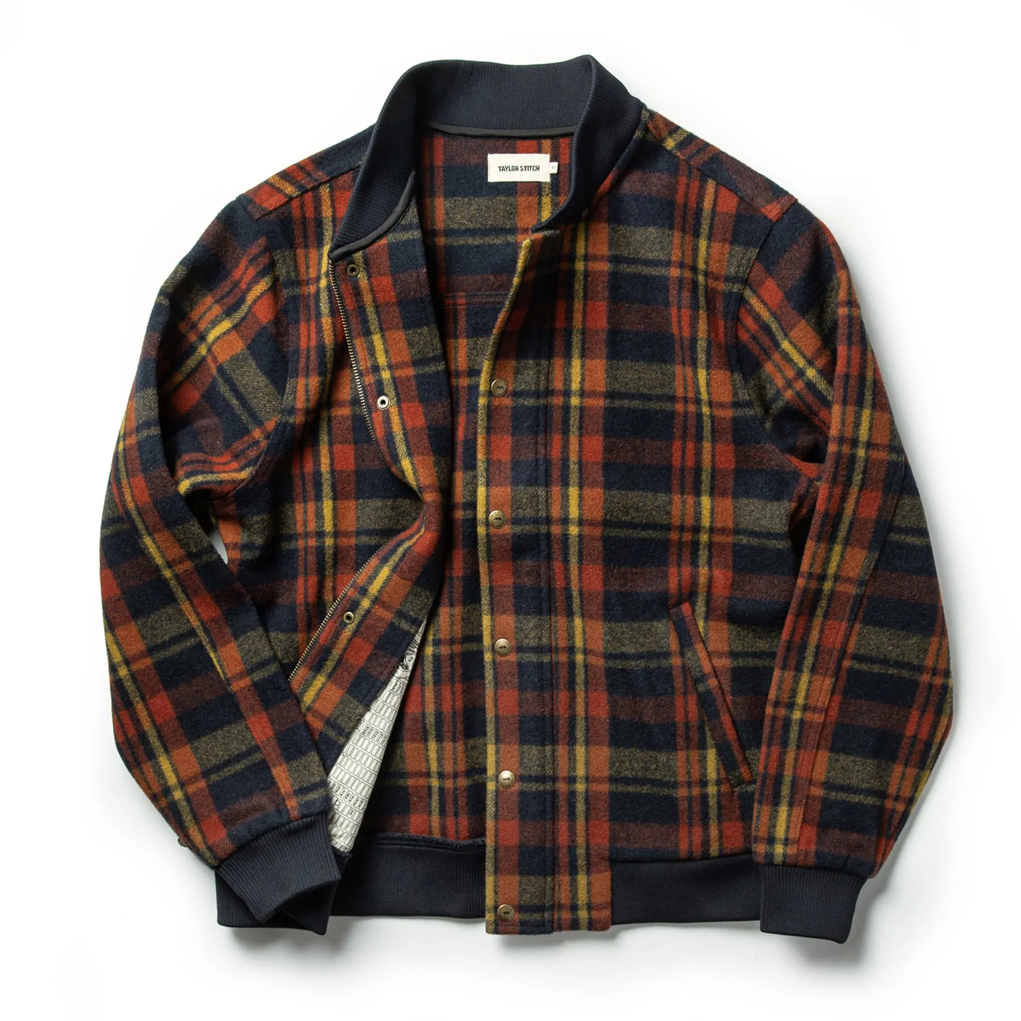 The Bomber Jacket in Navy Plaid Wool