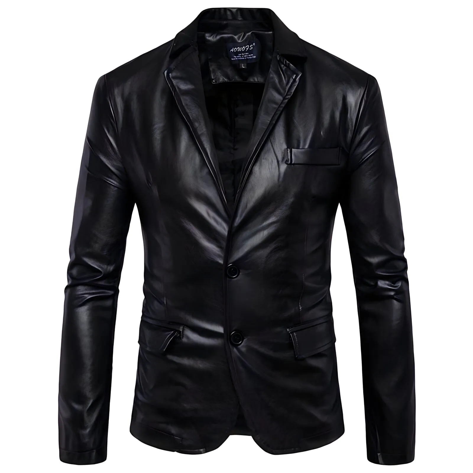 The Constantine Slim Fit Faux Leather Blazer Suit Jacket - Black