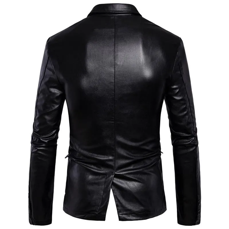 The Constantine Slim Fit Faux Leather Blazer Suit Jacket - Black