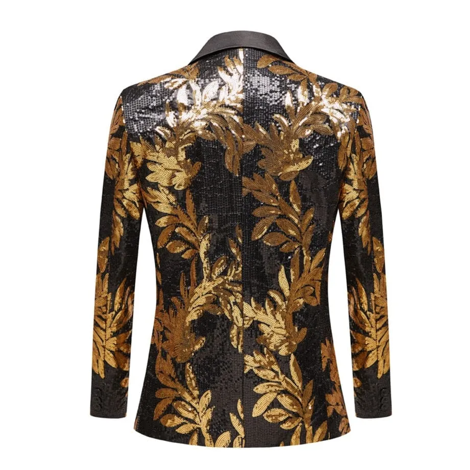 The Golden Palm Sequin Slim Fit Blazer Suit Jacket