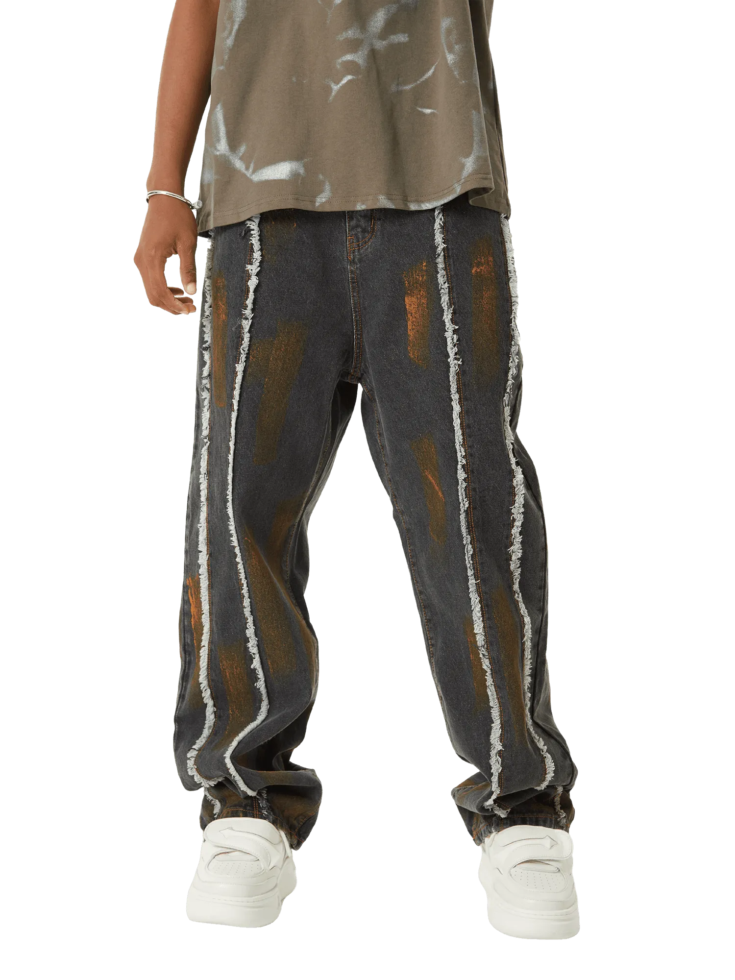 Thesupermade American Street Style Spray Painted Fur Jeans - 2052