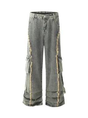 Thesupermade Distressed Raw Edge Baggy Jeans