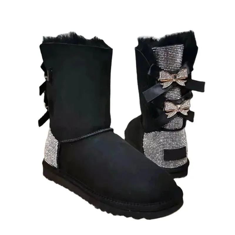 Warm winter boots outside  two Bow pretty  Women Boots, High Quality Warm snow boots in winter