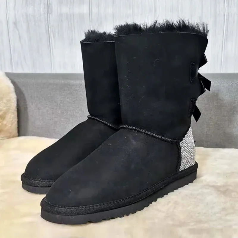 Warm winter boots outside  two Bow pretty  Women Boots, High Quality Warm snow boots in winter