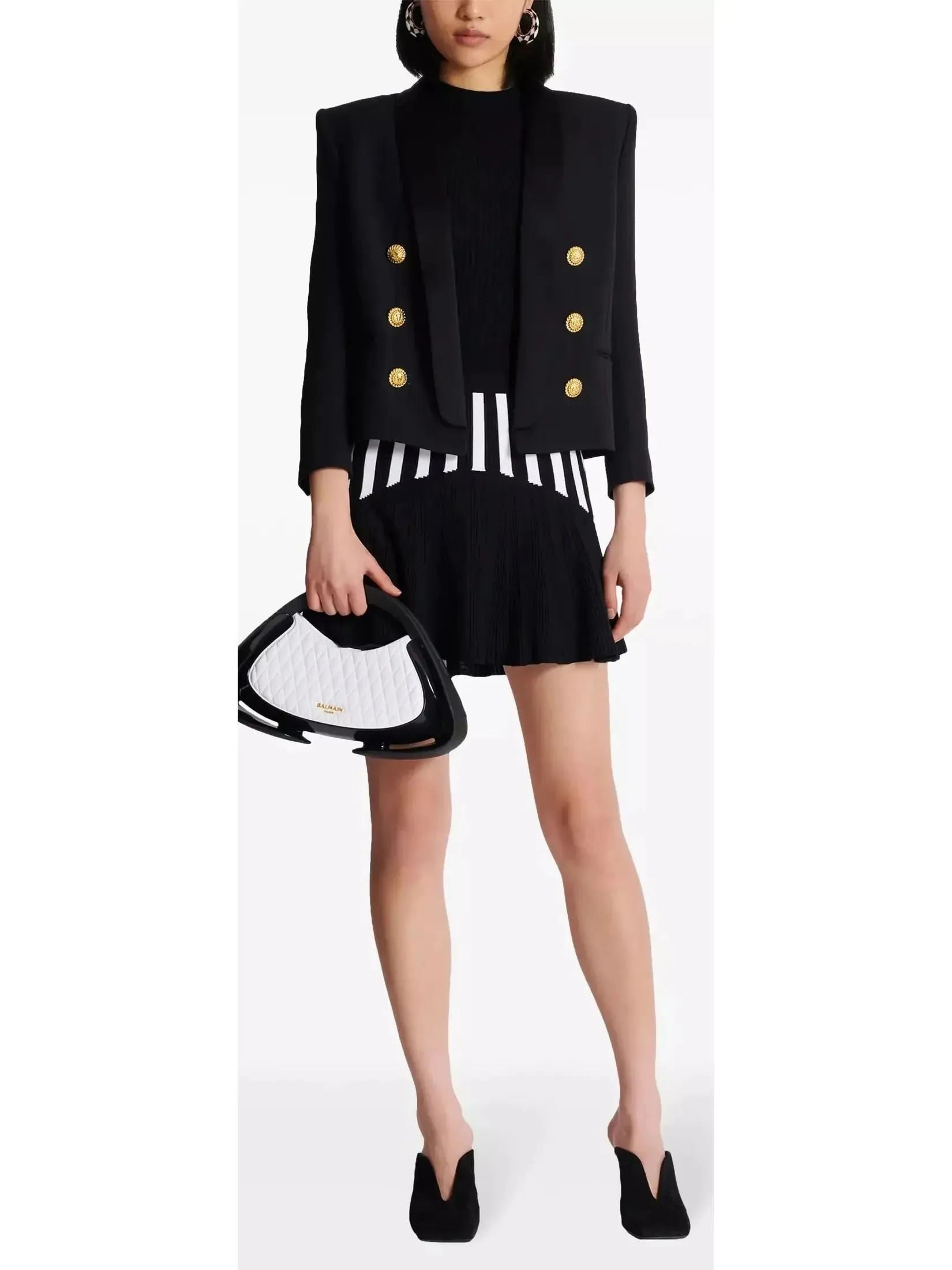 Women’s Black and White Pleated Striped Knit Skirt