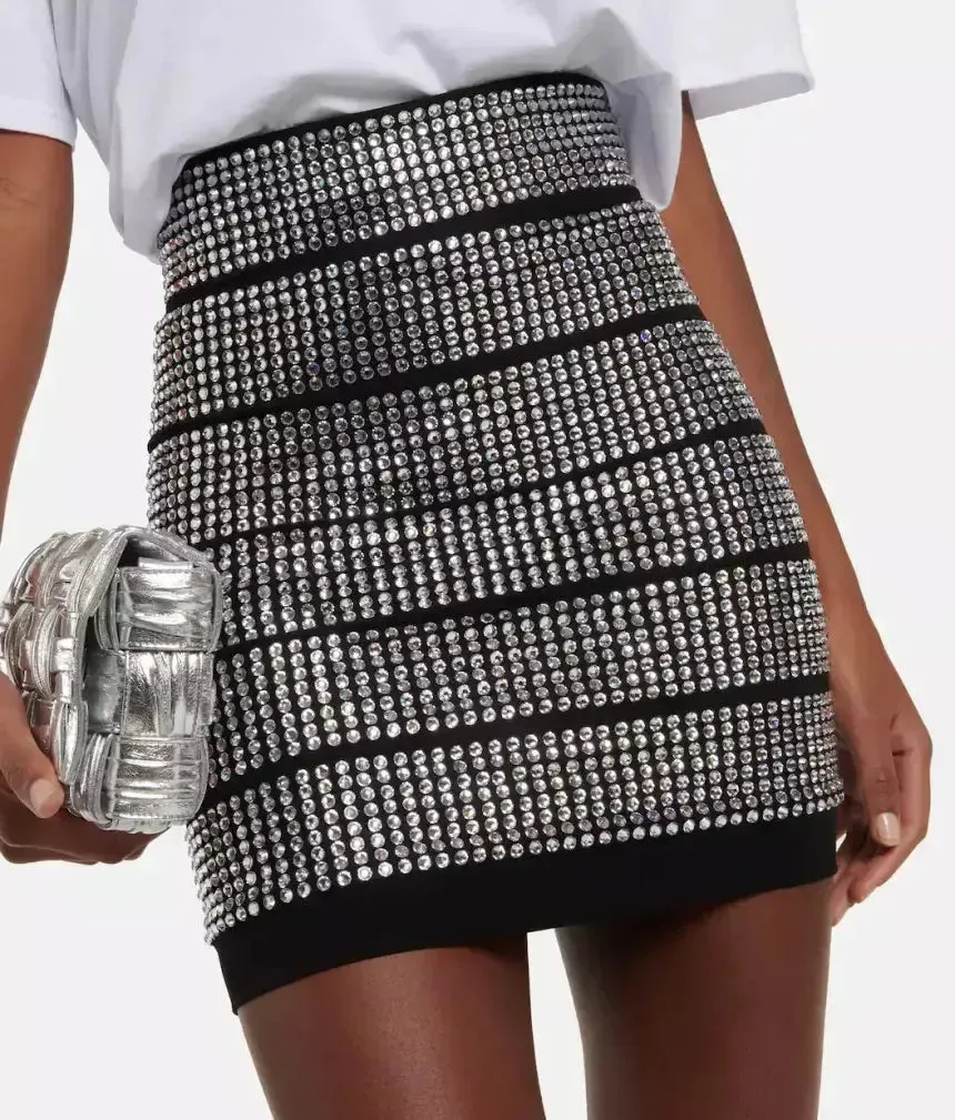 Women’s Crystal-Embellished Paneled Mini Skirt