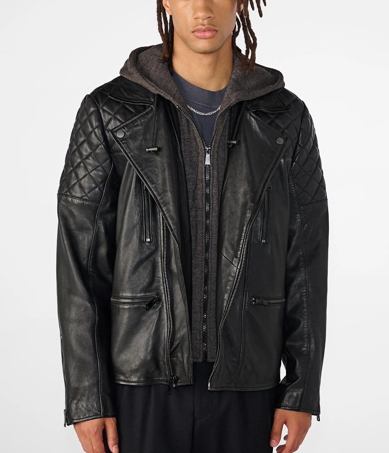 Wyatt Leather Jacket With Removable Fleece Hood