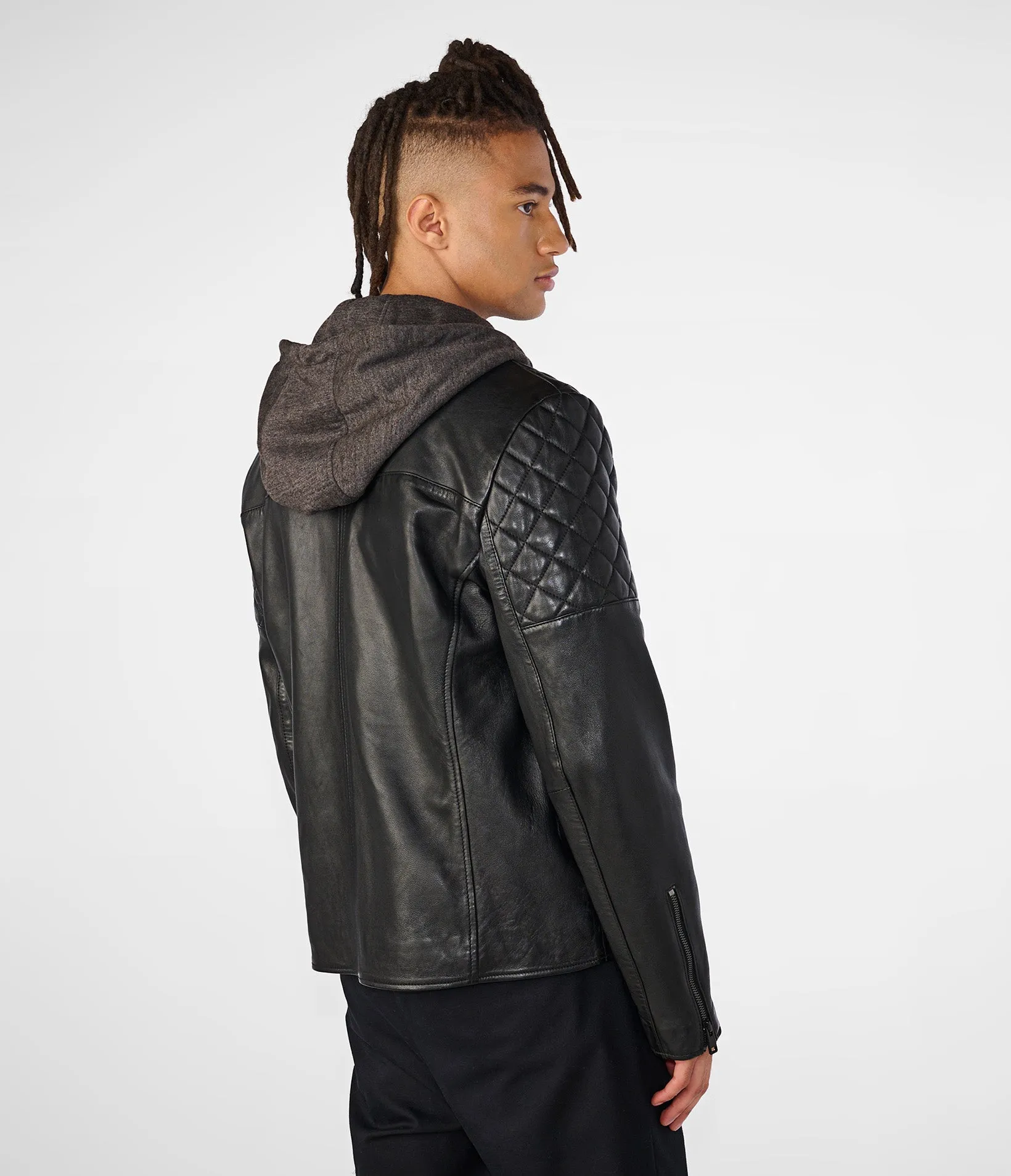 Wyatt Leather Jacket With Removable Fleece Hood