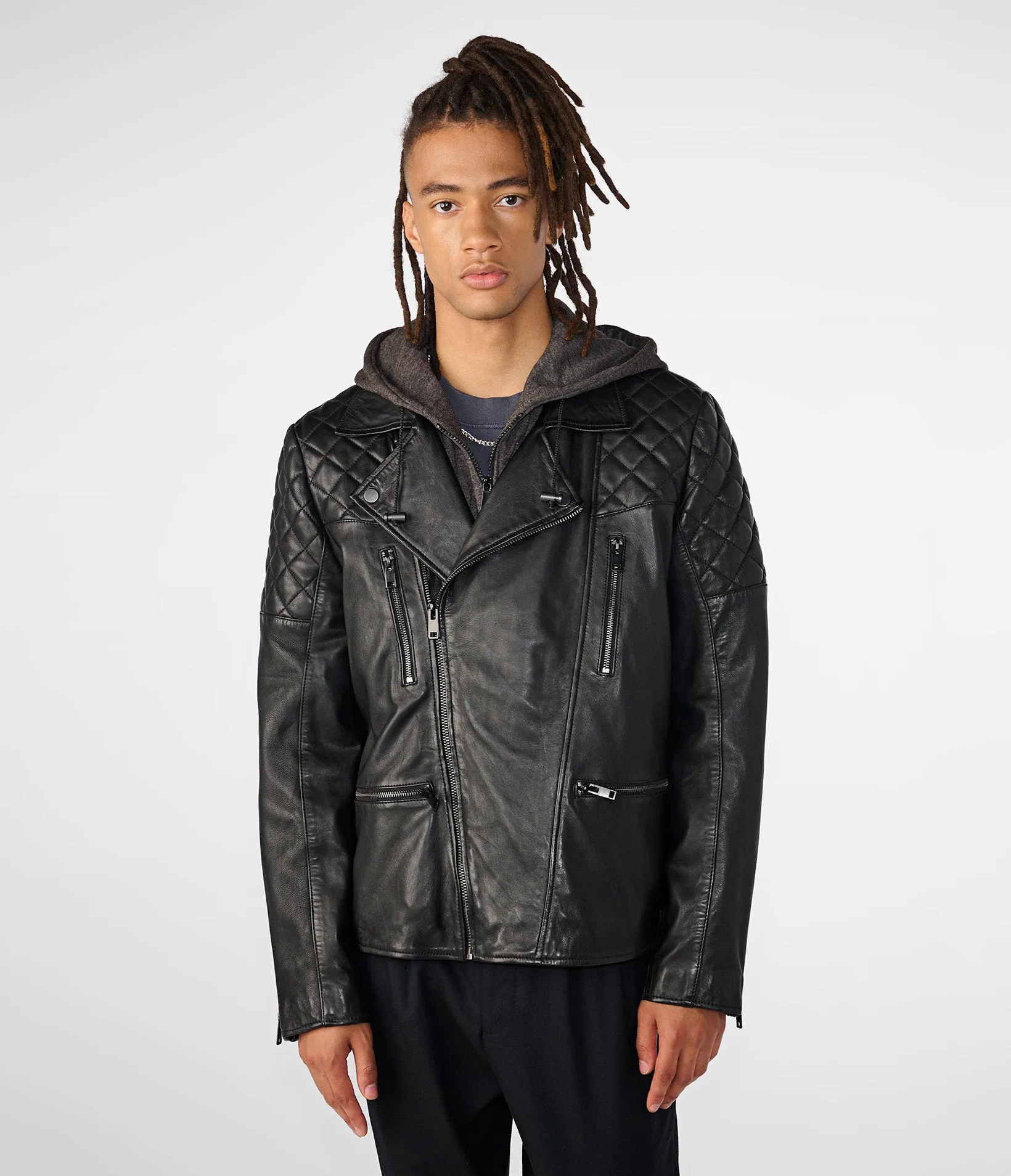 Wyatt Leather Jacket With Removable Fleece Hood