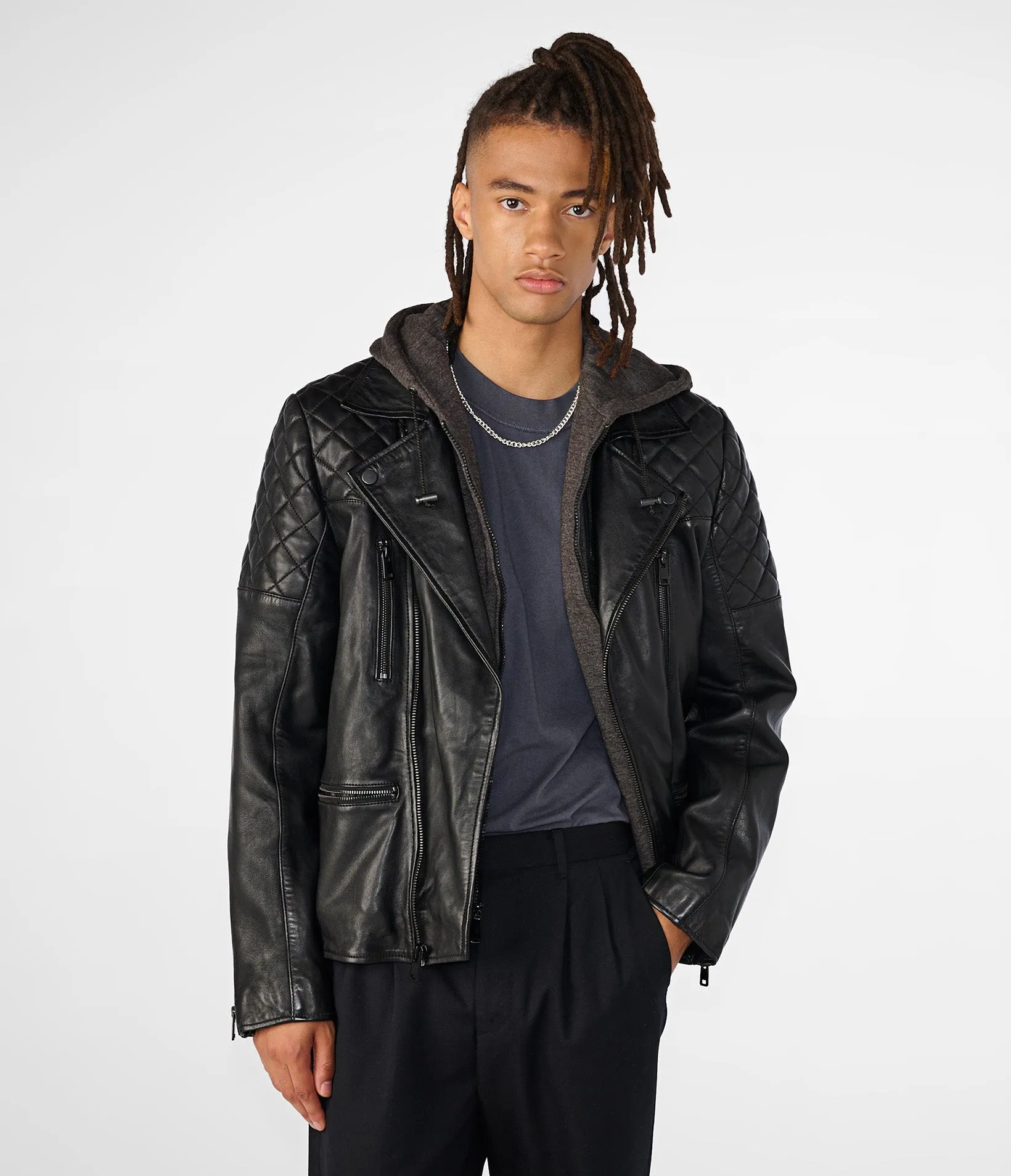 Wyatt Leather Jacket With Removable Fleece Hood