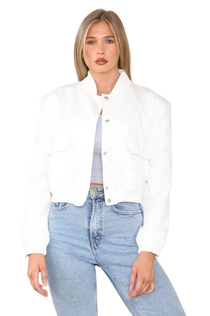 ZARA'S BOMBER POCKET JACKET-WHITE